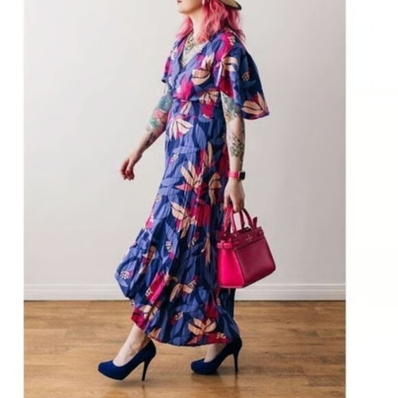 Abel The Label Anthropologie Santa Cruz Dress Small Floral Fit and Flare Ruffle - Picture 1 of 12